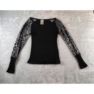 Vocal Womens Leopard Print Shirt Small Black Gray Long Sleeve Goth Biker
